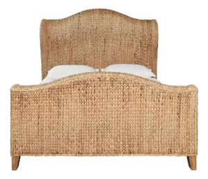 Matthew Izzo Home Jovi Queen Bed Frame - Natural Hyacinth Winged Headboard and Footboard With Side Rails