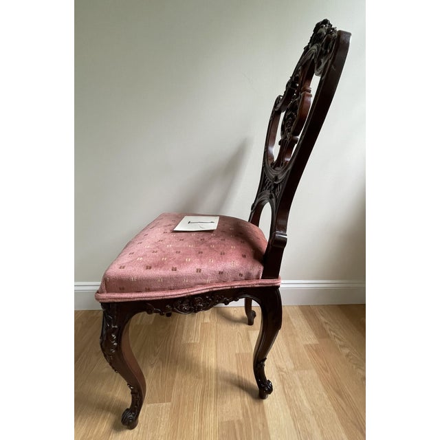 Late 19th Century Late 19th Century Victorian Mahogany Parlor Chairs – Carved Elegance With Tapestry Charm (Pair) For Sale - Image 5 of 17