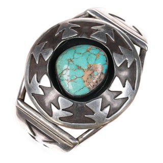 Late 20th Century 6.25" 50's-60's Navajo Overlay cuff bracelet sterling w/turquoise For Sale