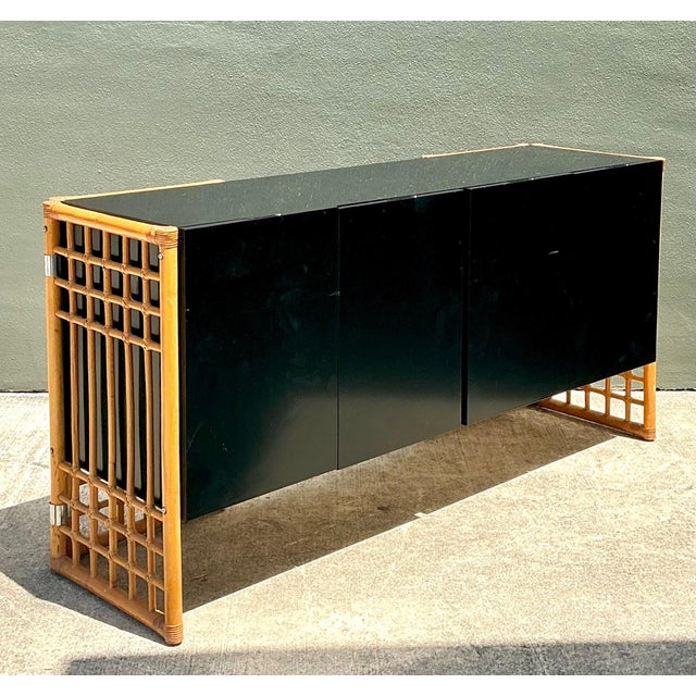 Mid-Century Modern Vintage Rattan and Lacquered Wood Sideboard For Sale - Image 3 of 18