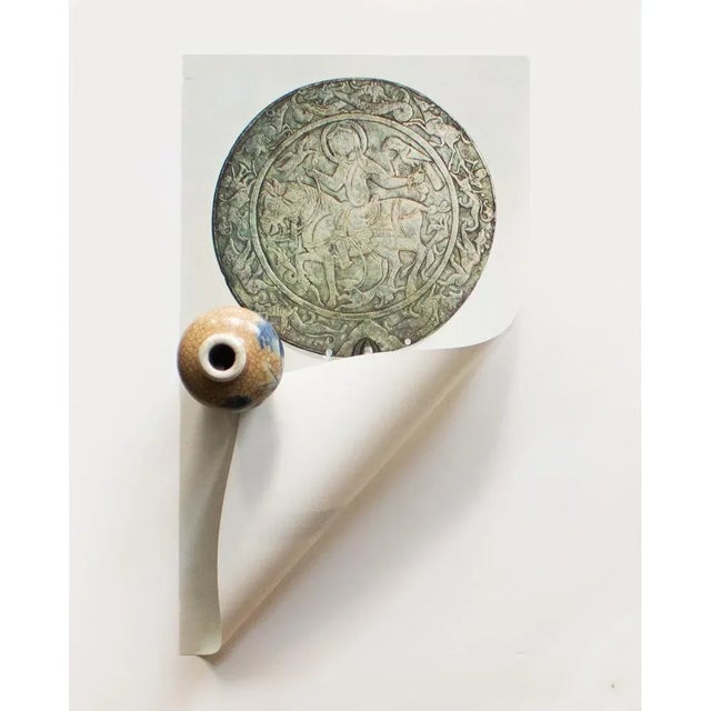 Dove Gray Early 13th Century Circular Steel Mirror, Original 1940s Swiss Photogravure For Sale - Image 8 of 9