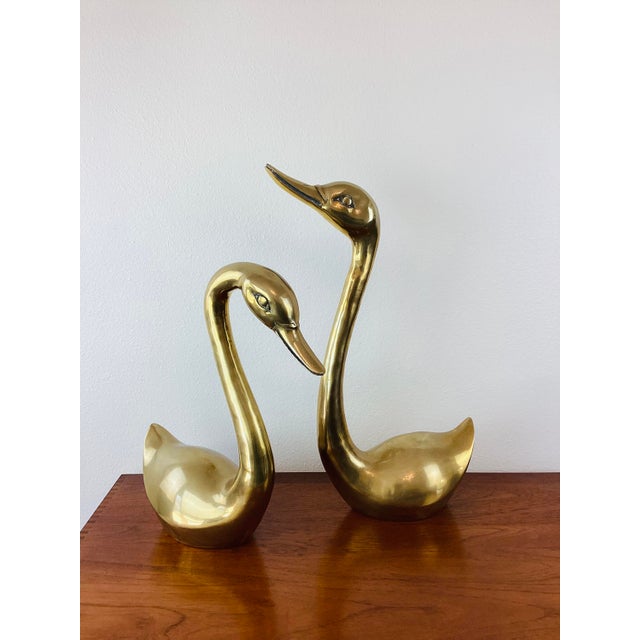 Metal Vintage 1970s Pair of Large Brass Swan Figures / Statues For Sale - Image 7 of 7