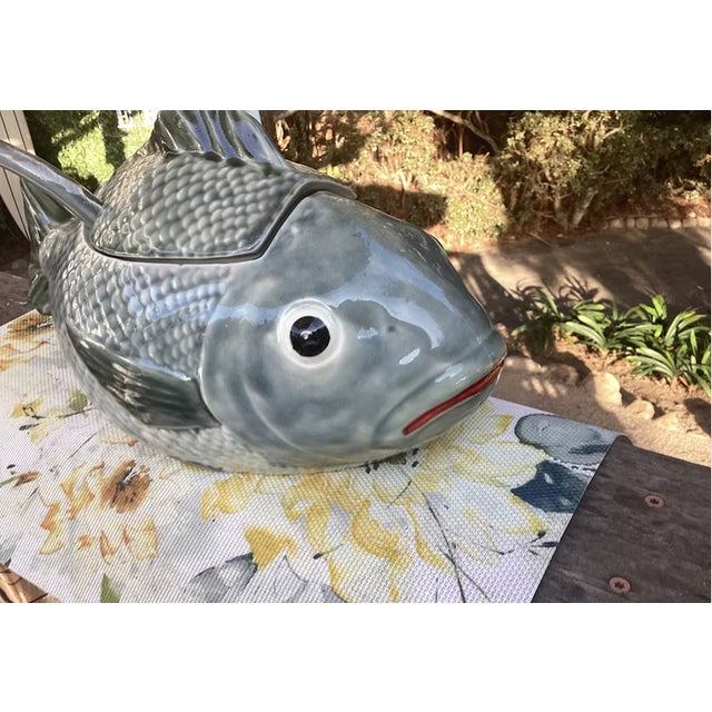 Figurative Vintage Majolica Fish Tureen With Ladle | 1950s For Sale - Image 3 of 9