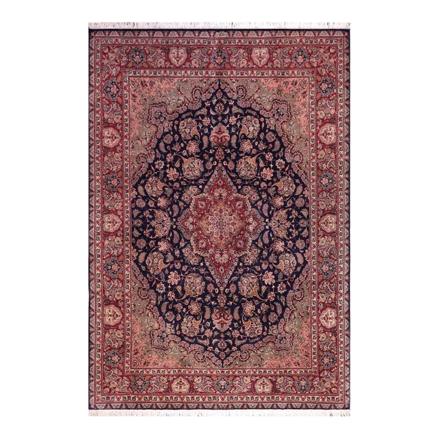 Art Nouveau 1990's Tabriz Pak-Persian Blue/Ivory Wool Rug - 9'2'' X 12'5'' For Sale