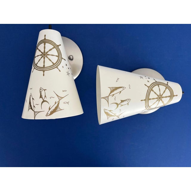 Midcentury Coastal Cone Sconces - A Pair For Sale - Image 12 of 18