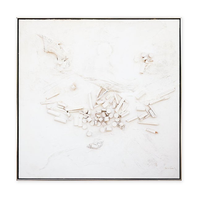 Late 20th Century Juan Sanchez-Juarez Modern Abstract Monochromatic White Assemblage Construction Sculpture on Canvas, Late 20th Century For Sale - Image 5 of 12