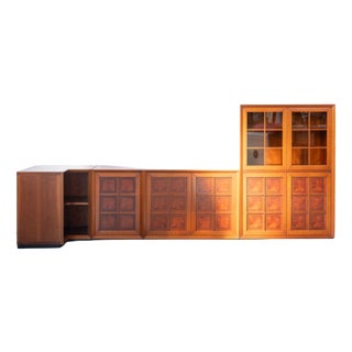 Modular Corner Cabinet in Cherrywood with Glass and Carved Doors with Fox Hunt Design, 1970s, Set of 4 For Sale