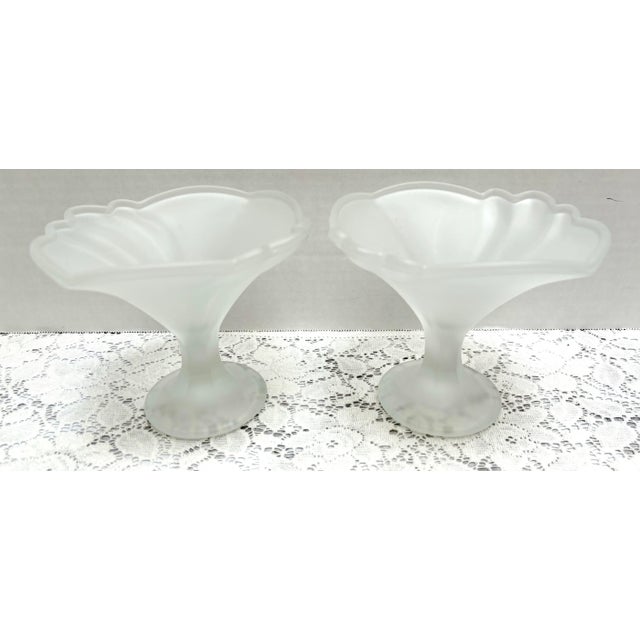 White Vintage Italian Frosted Glass Pedestal Berry Bowls or Candleholders, Set of Two For Sale - Image 8 of 8