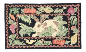 Vintage Garden Rabbit Hooked Rug - 02'05 X 04'00