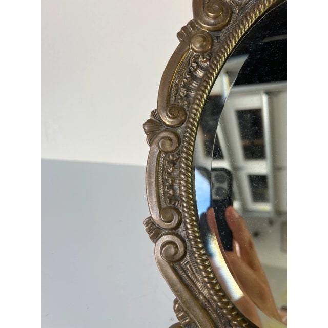 Vintage Ornate Brass Vanity Mirror For Sale - Image 4 of 13