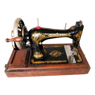 Antique Singer Hand Crank Sewing Machine in Bentwood Case, 1890s For Sale