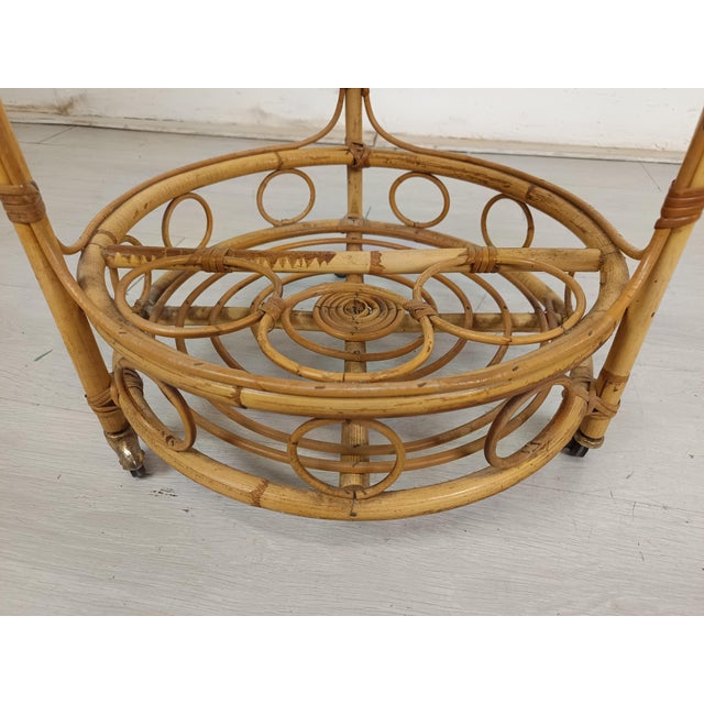 Vintage Rattan Serving Bar Cart, 1960s For Sale - Image 11 of 15