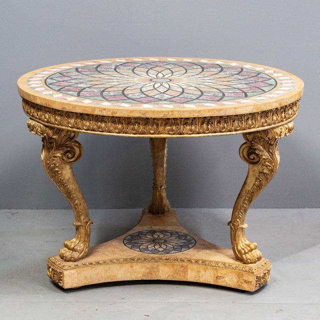 Late 20th Century Neoclassical Inlaid Marble Center Table For Sale In Denver - Image 6 of 12