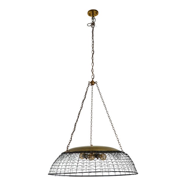 Vintage Wire Basket Pendant Light For Sale