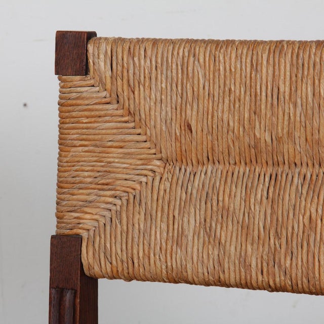 Brown Vintage French Oak Straw-Seated Chairs, 1950, Set of 6 For Sale - Image 8 of 12