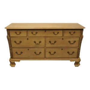 Hickory Chair Co. James River Collection Italian Mediterranean Style Antiqued Distressed Cream Yellow 64" Double Dresser