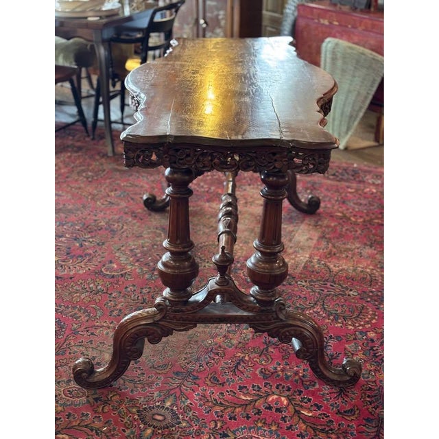 Victorian Antique Victorian Ornately Carved Wood Library or Console Table For Sale - Image 3 of 8