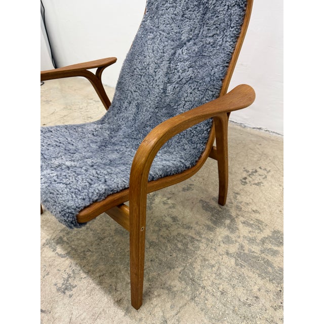 Yngve Ekström Lamino Teak Wood Frame Armchair With Sheepskin Fabric for Swedese For Sale - Image 10 of 16