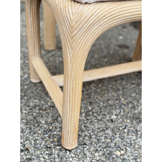Beige 1970s Reed-Wrapped Console Table With Glass Top and Pair of Matching Stools For Sale - Image 8 of 10