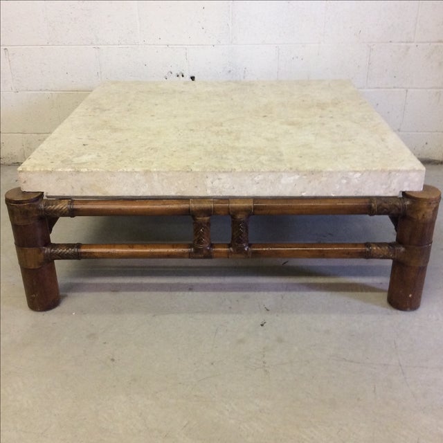 Henredon Mactan Stone Top & Bamboo Coffee Table Chairish