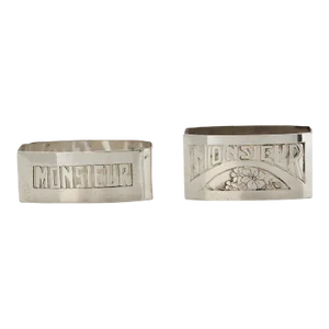 Midcentury French Monsieur & Monsieur Silver-Plate Napkin Rings