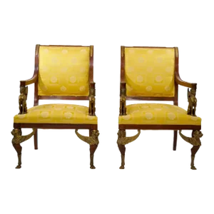 19th Century Empire Style Gilt Bronze Mounted Pair Armchair