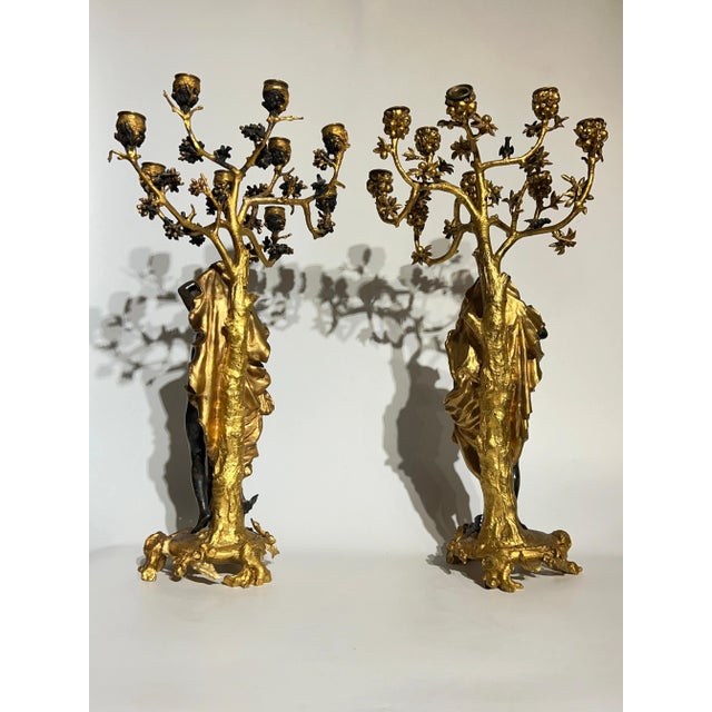 Wood Exceptional 19th Century French Gilt and Silvered Bronze Candelabras - A Pair For Sale - Image 7 of 12