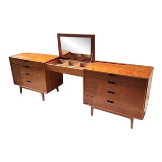 Mid-Century Modern Custom Teak Danish Modern Style Lighted Floating Vanity Dresser For Sale