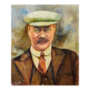 Rustic Antique English Oil Painting of a Man in Cap Country Style Formal Portait