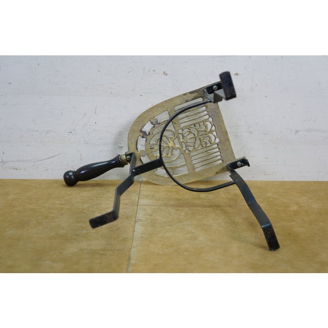 Antique Brass Wrought Iron Fireplace Heatheware Kettle Stand Trivet Penny Foot 14" For Sale - Image 12 of 13