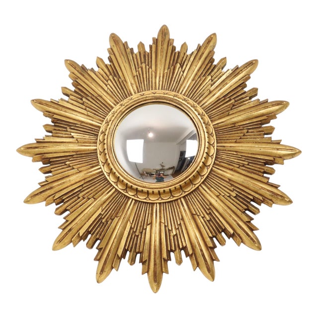 Vintage Sunburst Mirror in Gold Leaf Resin, 1960s For Sale - Image 15 of 18