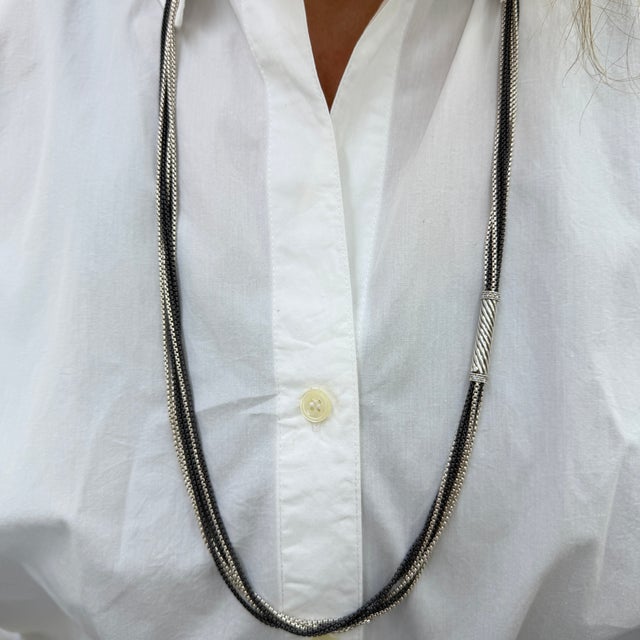 Silver Unisex David Yurman 900 Silver 32” Opera Diamond Multistrand Box Chain Necklace For Sale - Image 8 of 8
