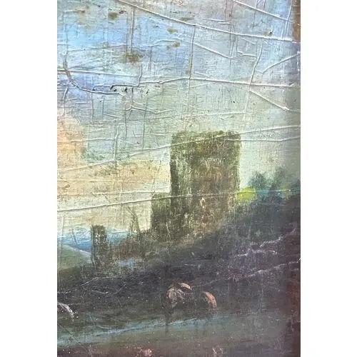 19th Century Antique Castle & Loch Scene Oil Painting For Sale - Image 5 of 5