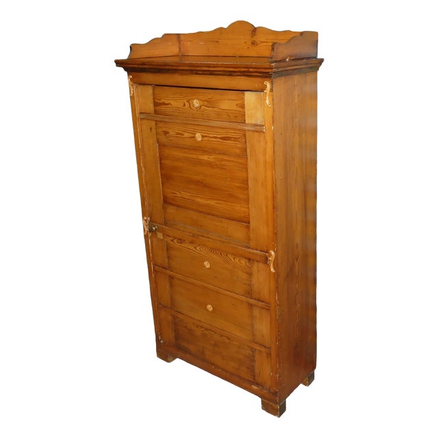 Tall Antique Biedermeier Wooden Pantry Cupboard For Sale