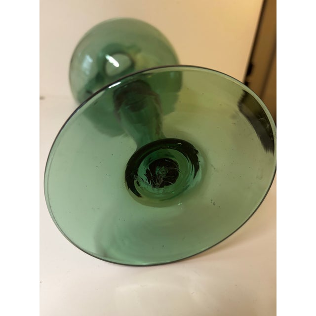 Glass Rare 15" 1930s Empoli Verde Italian Hand-Blown Glass Pedestal Ewer Pitcher For Sale - Image 7 of 12