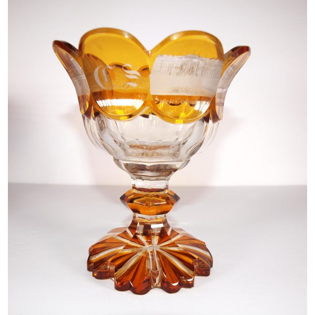 Illustration Rare German Bohemian Crystal Chalice With Etched Historic Buildings For Sale - Image 3 of 9