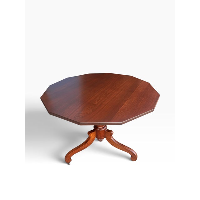 Wood Early 20th Century Antique Octagonal Pedestal Dining Table on Casters For Sale - Image 7 of 16
