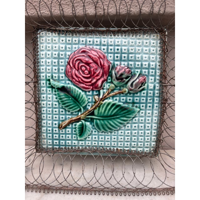 Charming Majolica Wire Basket with an angel and a butterfly Circa 1900.