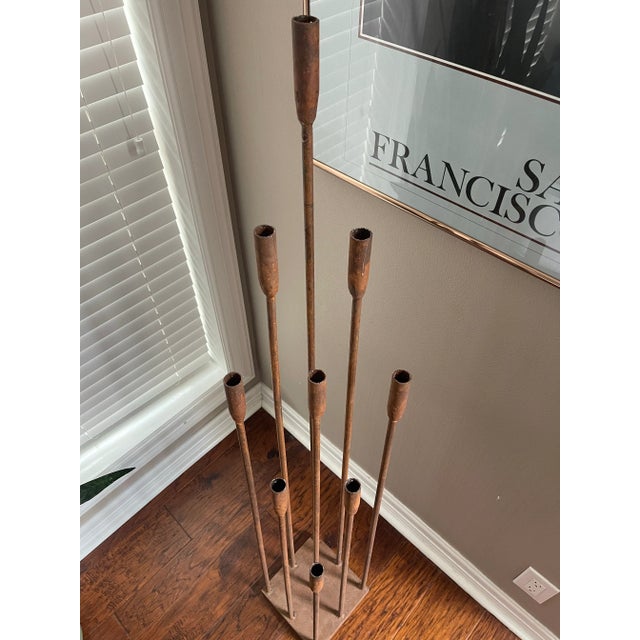 Vintage Brutalist Iron Floor Candelabra in the Style of Harry Bertoia For Sale In Houston - Image 6 of 11