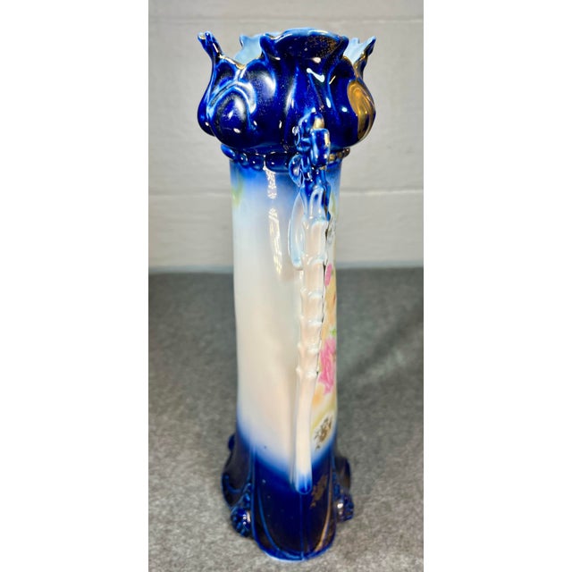 Fine Antique German Porcelain Hand Painted Handled Vase For Sale - Image 4 of 9