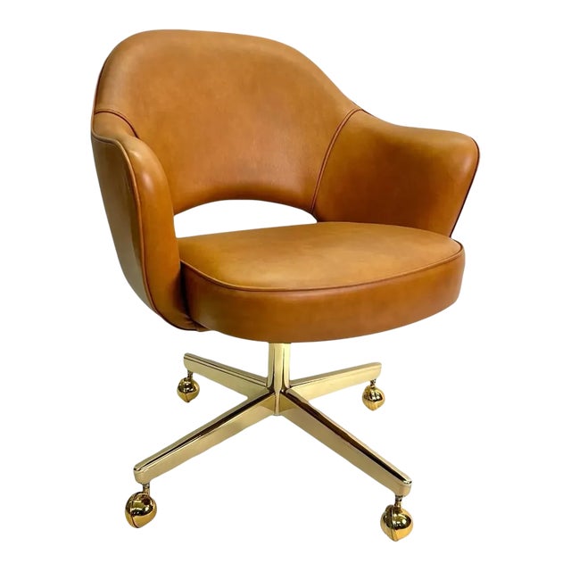 Saarinen Executive Arm Chair in Saddle Leather, Swivel Base, 24k Gold Edition For Sale