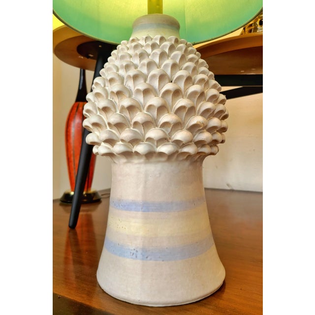 Mid-Century Modern Pinecone Table Lamp With Pastel Stripes Attrib. Ivo De Santis for Gli Etruschi For Sale - Image 3 of 6