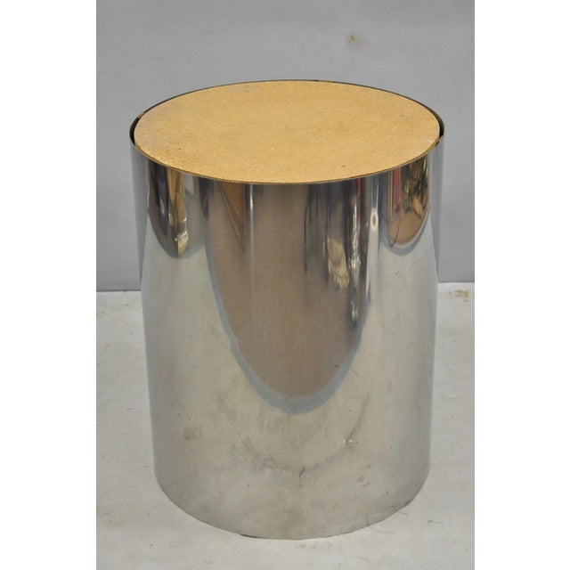 Late 20th Century Vintage Mid Century Modern Round Travertine Chrome Steel Pedestal Dining Table For Sale - Image 5 of 18