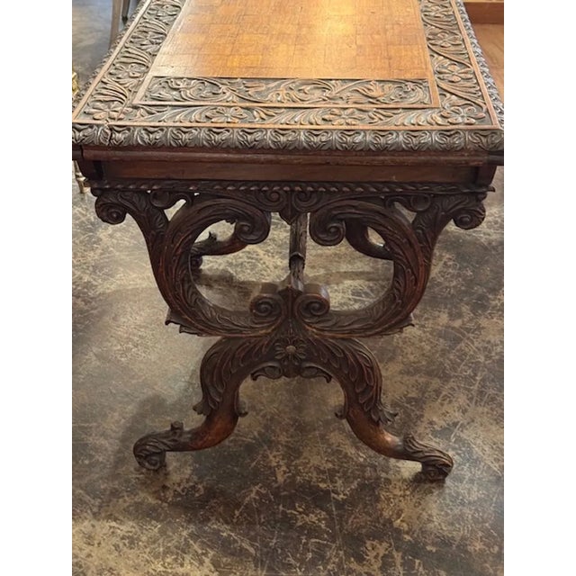 Anglo Indian Carved Oak Writing Table For Sale - Image 4 of 8