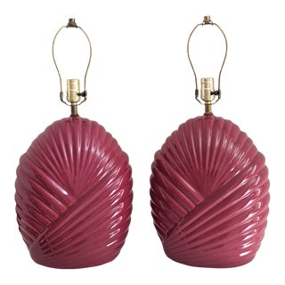 Vintage 1980s Postmodern Draped Glazed Ceramic Lamps - a Pair For Sale