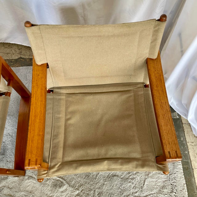 Mid 20th Century Pair Safari Chairs Style of Borge Jensen for Mobelfabrik For Sale - Image 11 of 12