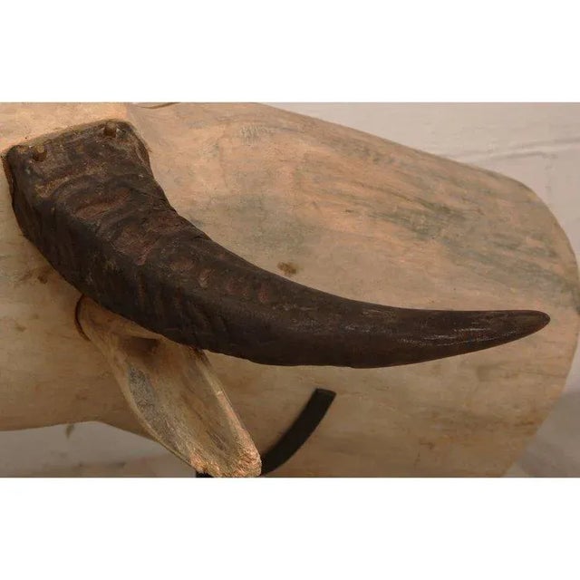 1990s Vintage Hand Carved Water Buffalo Head Sculpture For Sale - Image 5 of 5