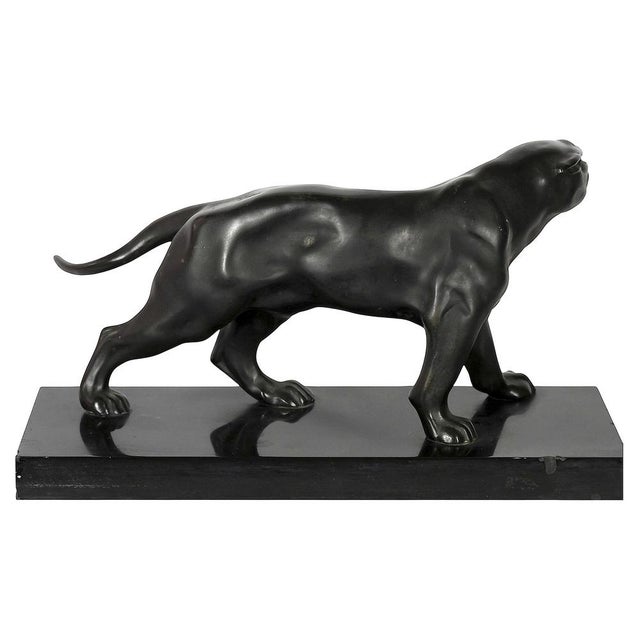 Mid-Century Modern Jacques Limousin, French Art Deco Panther Patinated Sculpture, 1940s, Metal on Marble Base For Sale - Image 3 of 7