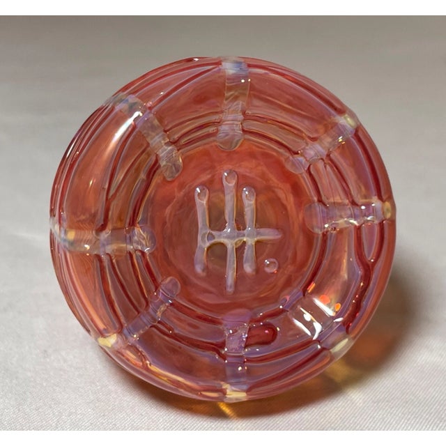 Vintage Hand Blown Art Glass Spun Pink Opal Iridescent Perfume Bottle Sculpture For Sale - Image 11 of 12