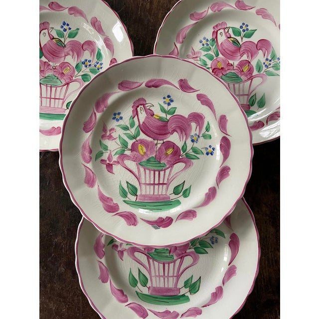 Early 19th Century Early 19th Century Set of Four (4) Pink English Chanticleer Fondeville England 7 7/8” Plates For Sale - Image 5 of 9